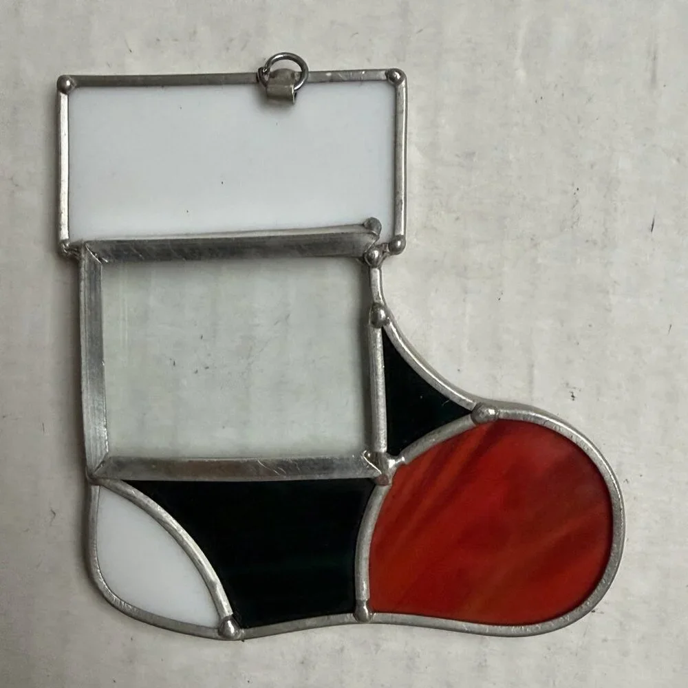 Stained Glass Suncatcher Ornament Christmas Stocking Window Photo Frame 4‎ In